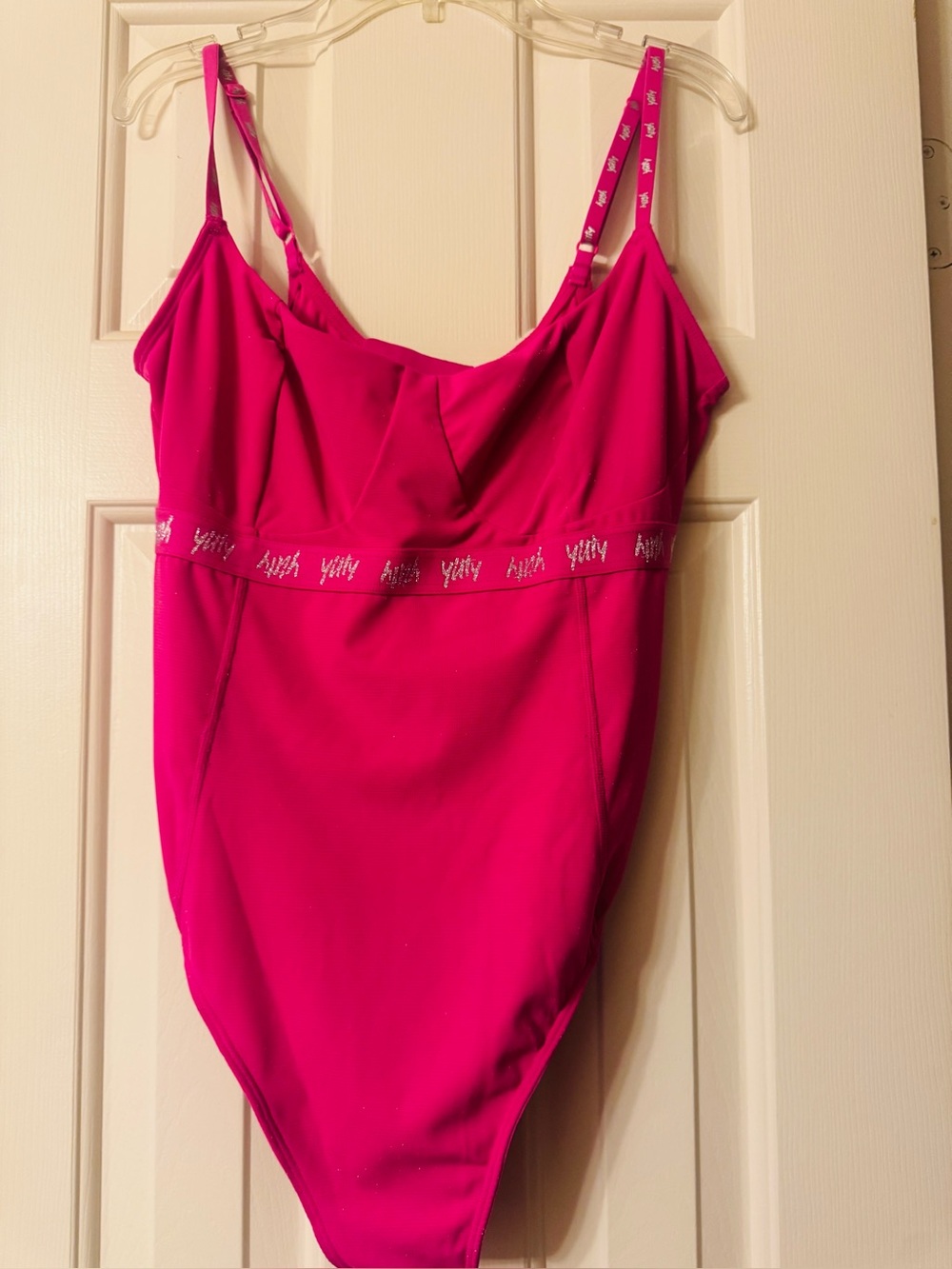 Glittered YITTY Hot Pink Bandeau Bodysuit with Adjustable Straps